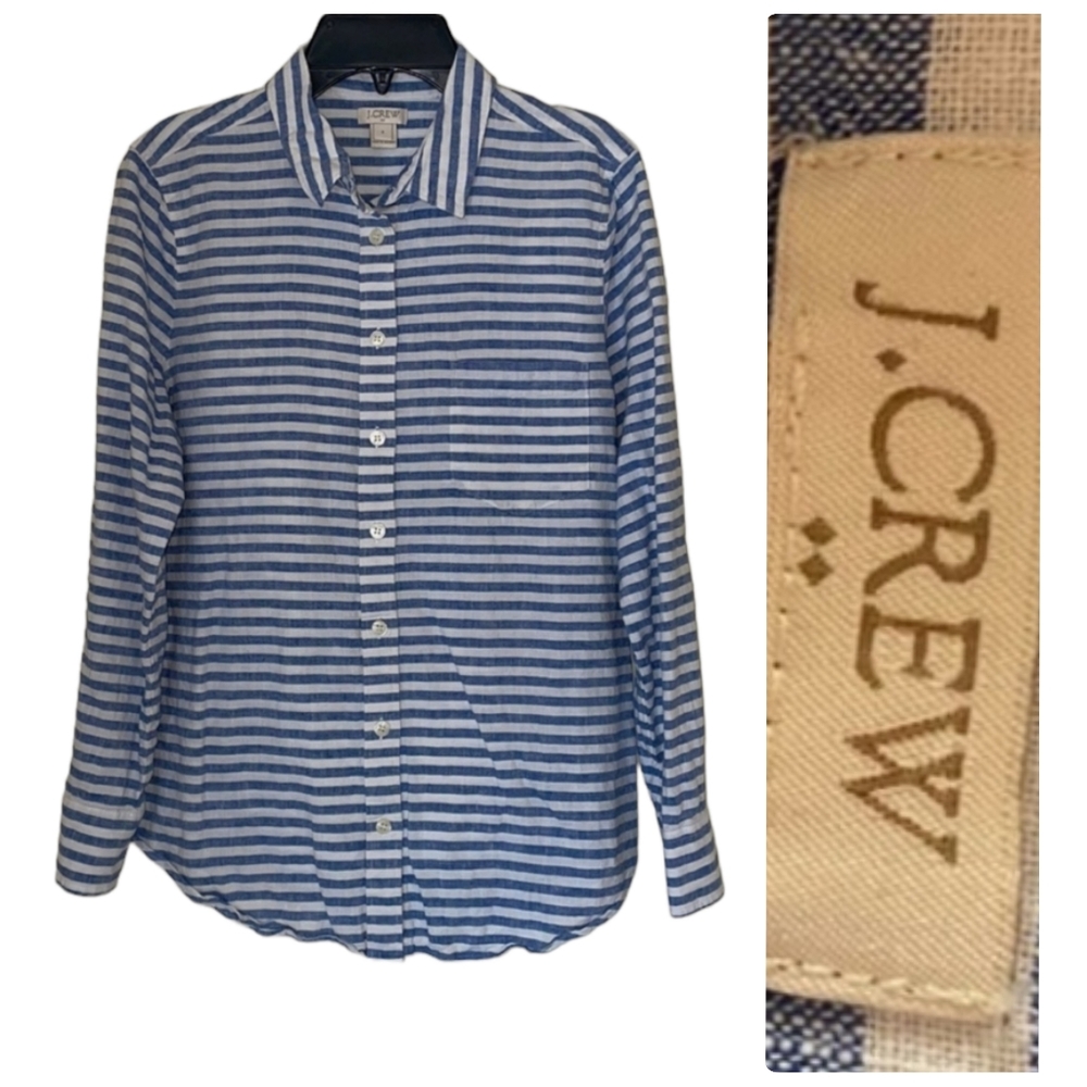 Essential Summer Airy Cool J. Crew Striped Linen Button Down Shirt Size Small▪